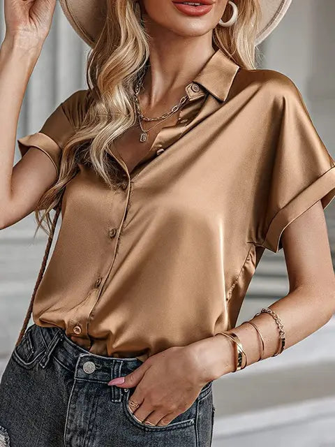 Amber | Satijnen blouse korte mouw